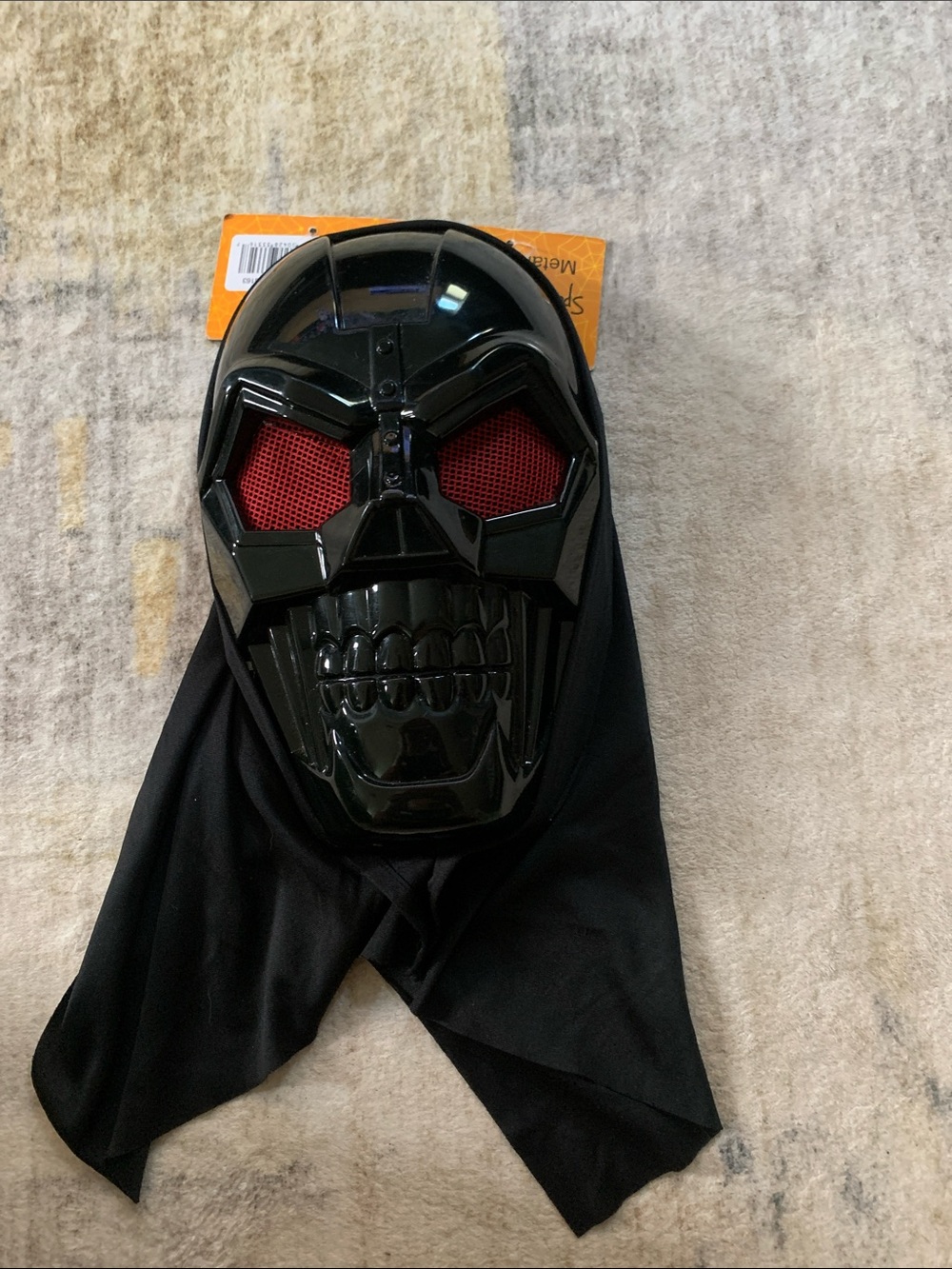 Black Skull Mask with Red Mesh Eyes
